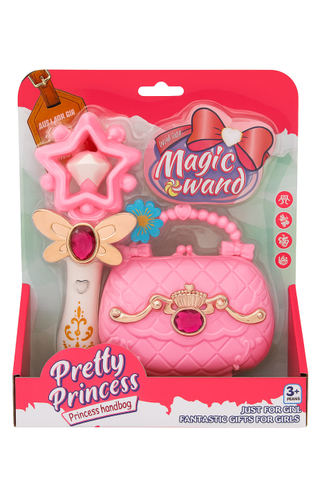Set Pretty Princess cu bagheta magica si gentuta roz, jucarie pentru fetite, 25x21.5cm,  3+ ani [1]