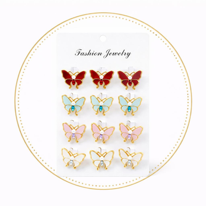 Set 12 brose martisor fluture auriu cu cristal colorat si perluta, culori mixte 15x9cm [2]