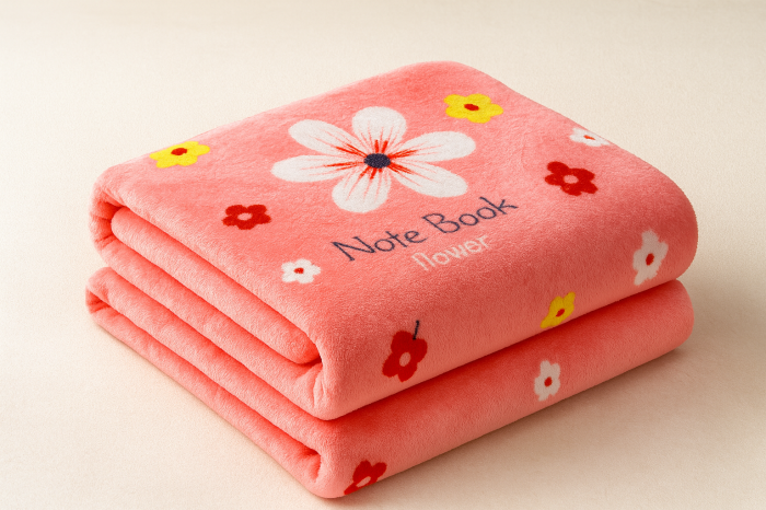 Patura Cocolino 200x230 corai cu flori colorate, pufoasa pentru pat dublu [2]