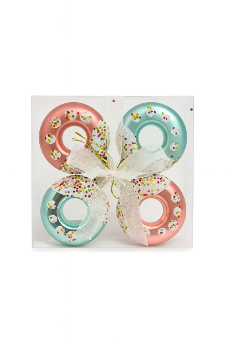 Set Globuri Craciun Tip Donut Diverse Culori cu Sclipici 4 buc, 13.5x13.5cm [1]