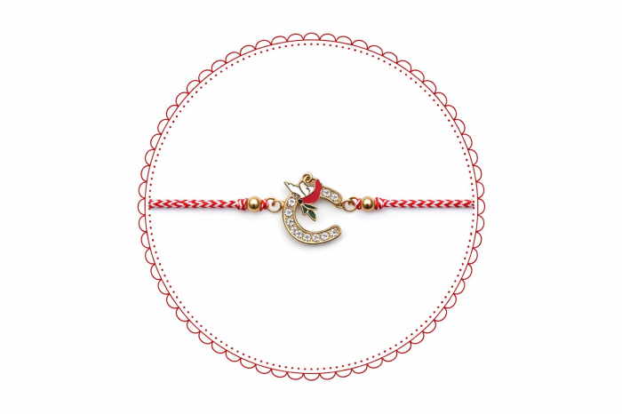 Set 12 bratari martisor cu potcoava stilizata si porumbel, snur rosu alb, ambalate individual [4]