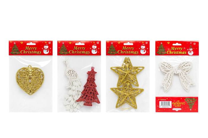 Set 12 pachete decoratiuni Craciun cu sclipici modele si culori combinate [1]