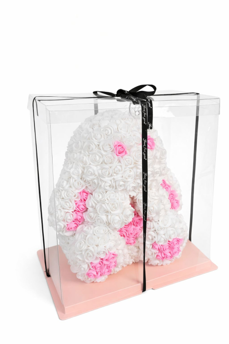 Figurina din trandafiri din spuma alb cu roz, decor cadou premium [2]