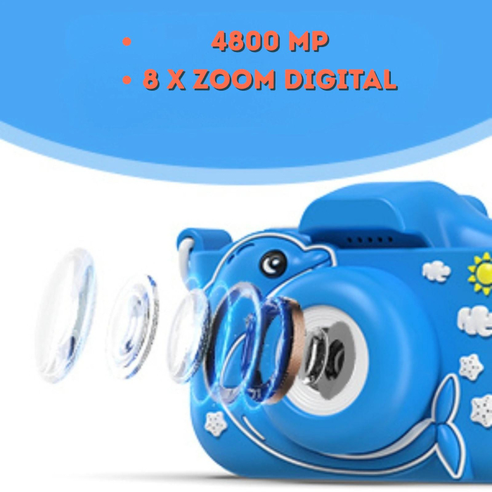 Camera foto digitala pentru copii 4800 MP, 8x zoom, model albastru delfin12.5x11.5cm [2]