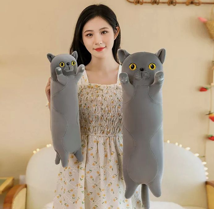 Pisica Plus Gri 50 cm – Perna Jucarie Extensibila, Pufoasa, Antistres, Cadou Cute [2]