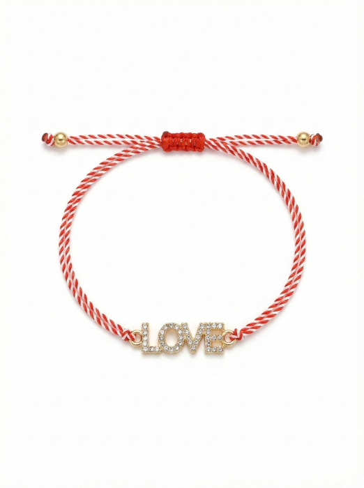 Set 12 bratari martisor LOVE cu strasuri, snur reglabil, 20x11cm [2]