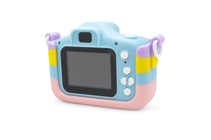 Camera foto digitala pentru copii 4800 MP, 8x zoom,  model bleu pisicuta husa curcubeu, 13x12cm [2]