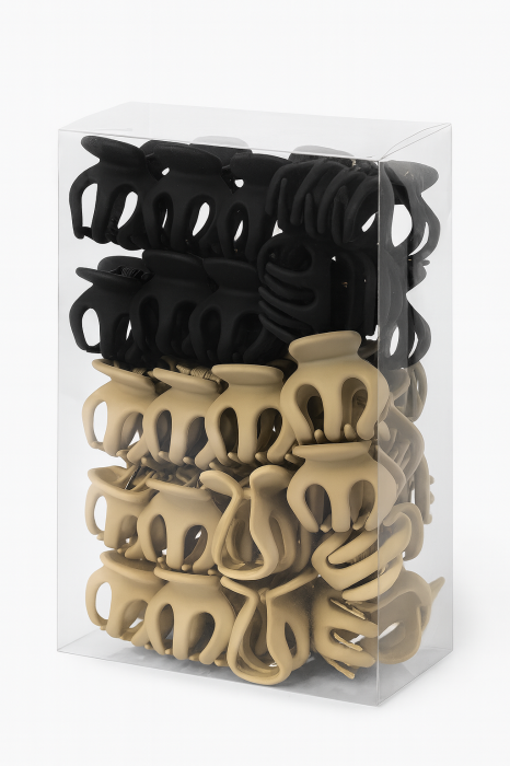 Set 50 clame par mici, mate, prindere puternica, culori mixte negru si bej [1]