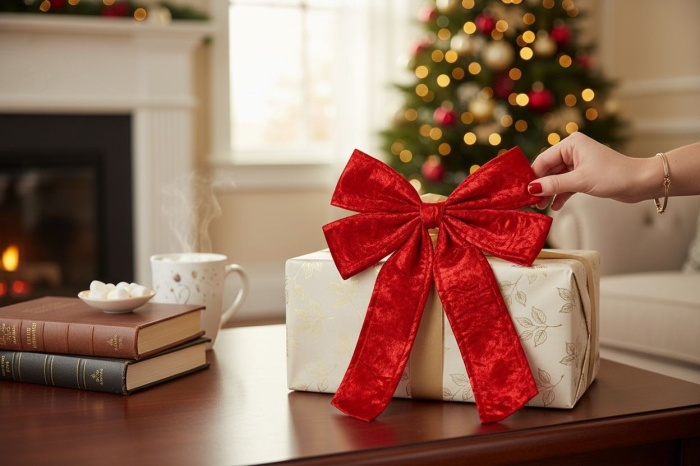 Fundita decorativa rosie 30x23 cm pentru brad si decoratiuni festive [2]