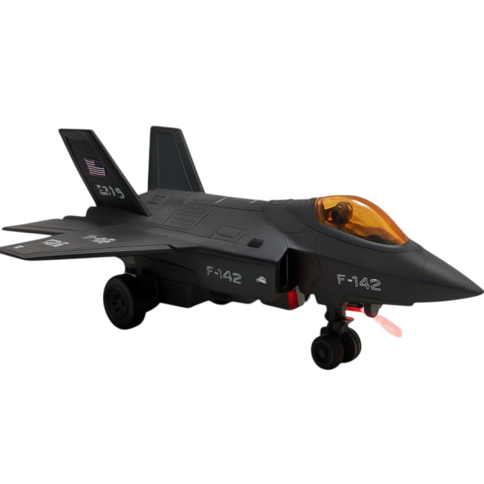 Avion de luptă din  metal  negru cu efect de aburi, model metalic pentru copii 3+ [1]