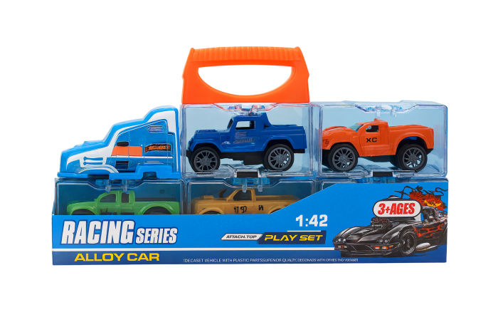 Set Camion Transportor cu Masinute – Racing Series Alloy Car, 1:42, 26x13 cm [1]