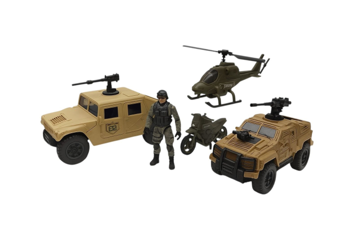 Set vehicule militare cu elicopter, jeep, motocicletă și soldat – jucărie copii 3+ [1]