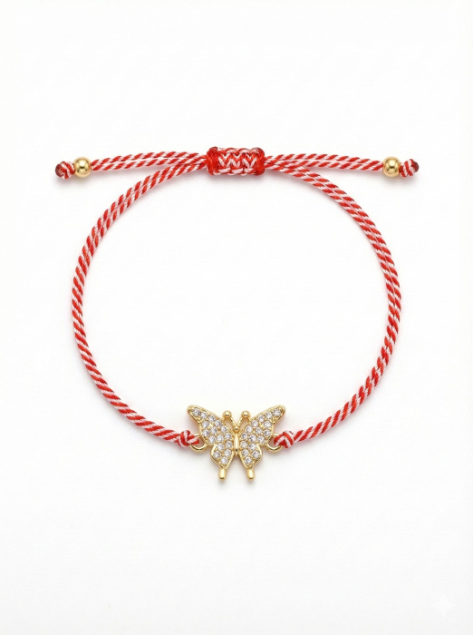 Set 12 Bratari Martisor Fluturas Auriu cu Strasuri, Snur Reglabil, 20x11 cm [2]