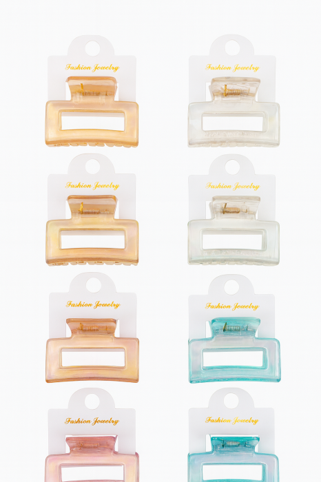 Set 12 clame par 5CM colorate, prindere puternica, model dreptunghi transparent [2]