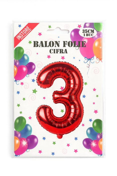 Balon folie cifra 3 rosu, 35 cm, pentru aniversari si decor, 1 buc [2]