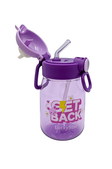 Sticla Kids Get Back 500ml – Model Violet cu Iepuras, Pai, Capac Flip si Manere Laterale [2]