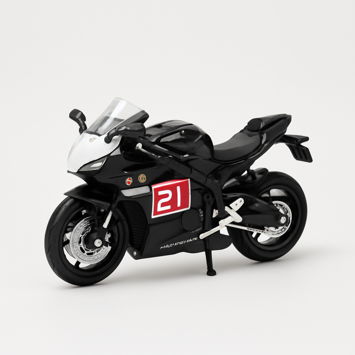 Motocicleta Metalica Die-Cast – Model Sport Racing Negru, Nr. 21, 19x9 cm, cu Vitrina Transparenta [1]