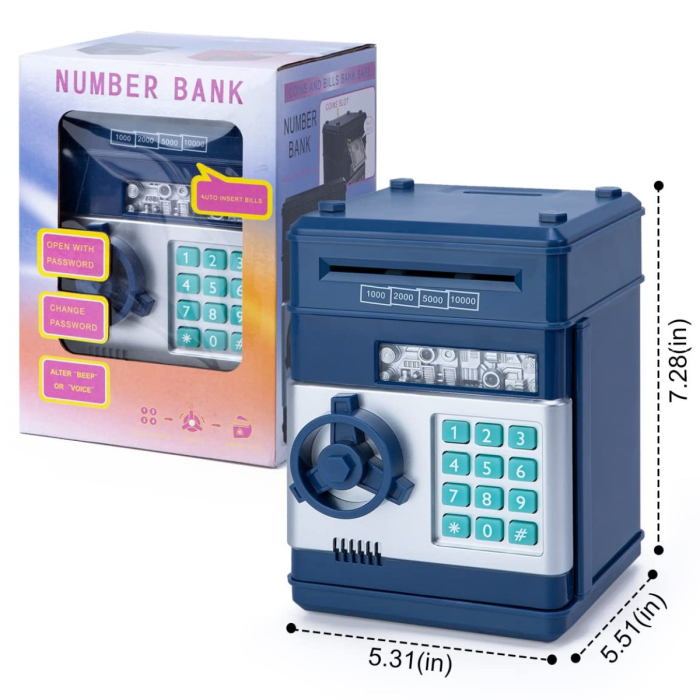 Seif Electronic pentru Copii cu Cod, Lumini si Muzica – Cutie de Economii Albastra 19x14 cm [3]