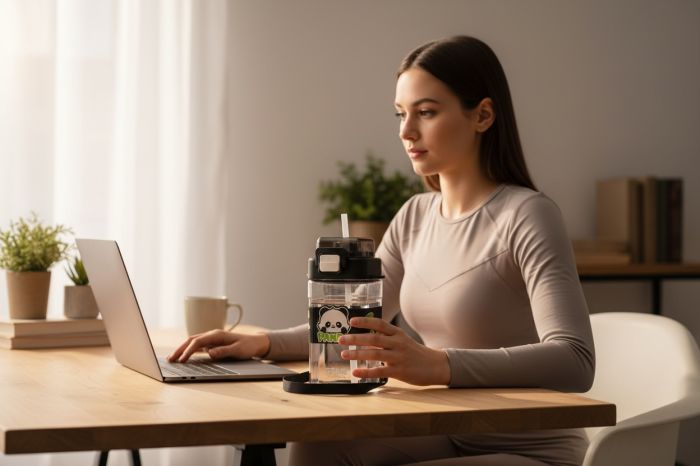 Sticla Panda Star 650ml – Model Premium cu Bretea, Pai si Capac Flip Black Edition [2]