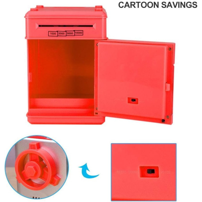Seif Electronic pentru Copii cu Cod, Lumini si Muzica – Cutie de Economii Rosie 19x14 cm [3]