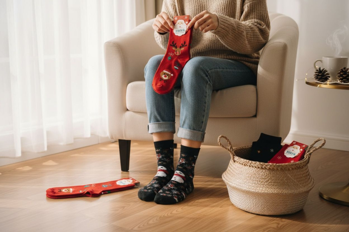 Sosete flausate pentru dama – modele de Craciun combinate, moi si confortabile [2]