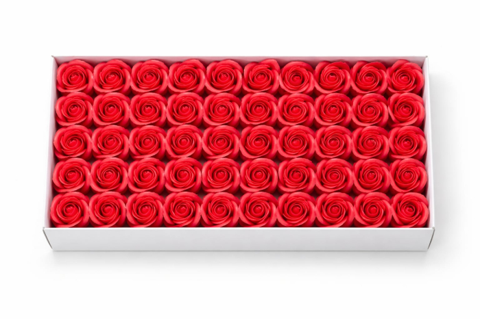 Set 50 Trandafiri de Sapun Parfumati in Cutie Eleganta Cadou 44x23 cm Rosu [2]