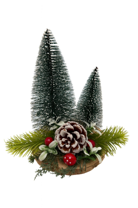 Decor craciun cu brazi mini, con zapacit si baze naturale – aranjament rustic, 16x16cm [1]