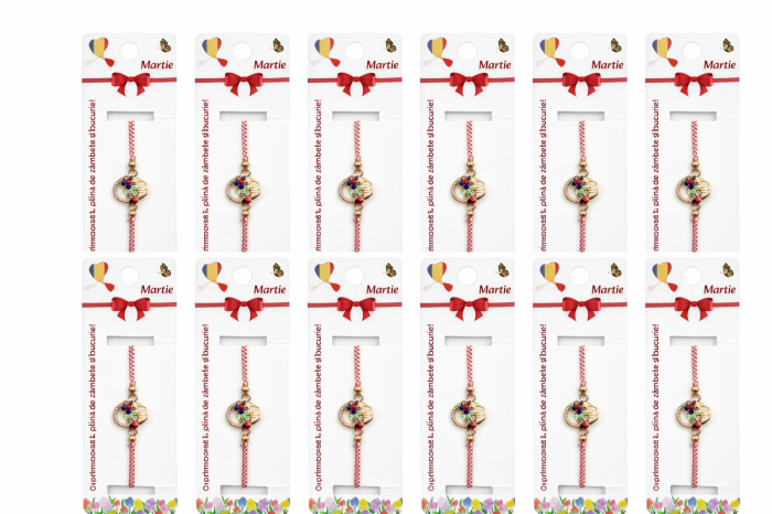 Set 12 Bratari Martisor Cosulet cu Flori si Buburuza, Auriu, Design Premium [5]