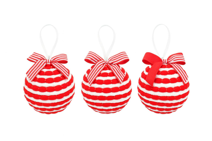 Set 12 globuri Craciun textile rosu alb cu funda 9 cm per glob [1]