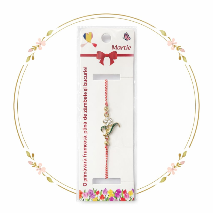 Set 12 bratari martisor cu floare metalica si petale din strasuri, snur reglabil [4]