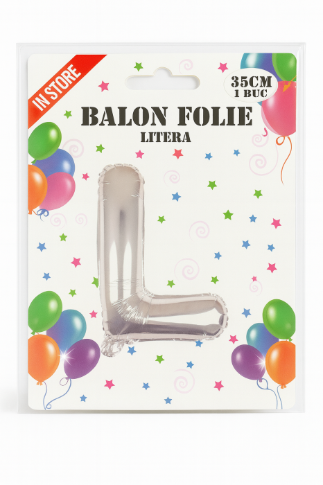 Balon folie litera L argintiu, 35 cm, decor aniversari si petreceri, 1 buc [2]