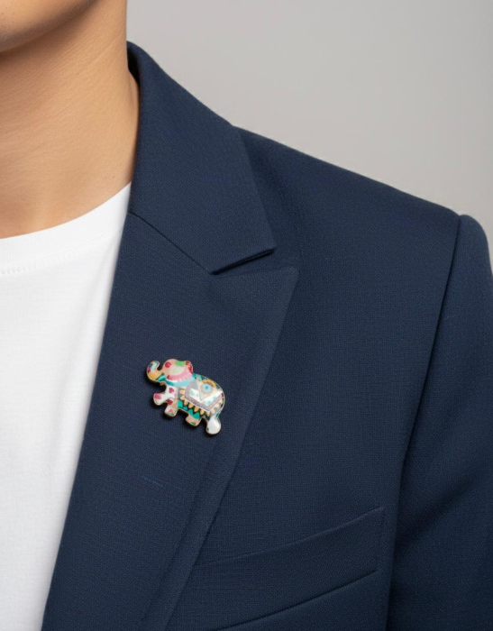 Set 12 brose martisor elefant colorat, simbol noroc, protectie si intelepciune 15x9cm [3]