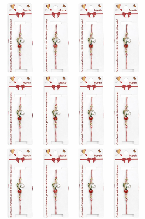 Set 12 bratari martisor cu ghiocel si buburuza, snur rosu alb, ambalate individual [5]