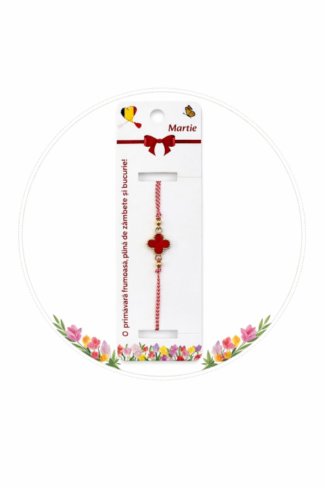 Set 12 bratari martisor cu simbol trifoi rosu, snur rosu alb, ambalate individual [4]