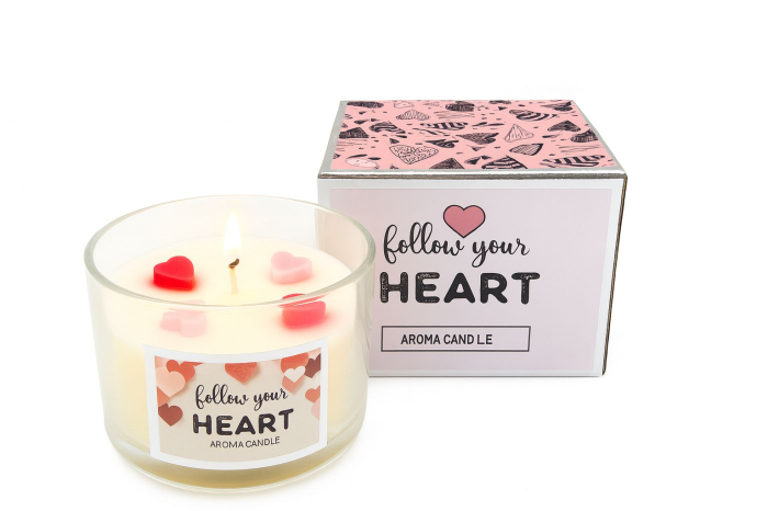 LUMANARE PARFUMATA FOLLOW YOUR HEART IN PAHAR DIN STICLA  CUTIE ASORTATA, 7.5x7.5x5.5cm [3]