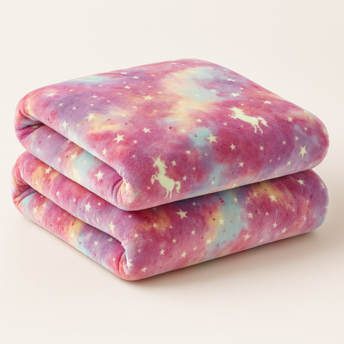 Patura pufoasa fosforescenta copii, unicorn curcubeu, super soft, 1 KG, 200x230 [3]