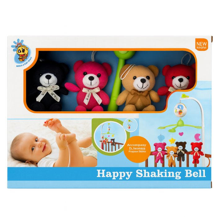 Carusel pentru Patut Bebe – Happy Shaking Bell, Ursuleti Colorati, 38 x 29 cm [1]