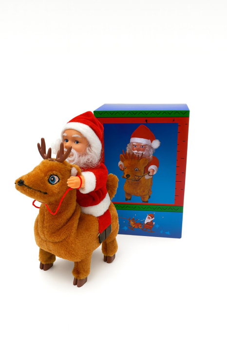 MOS CRACIUN INTERACTIV CALARE PE REN MERGATOR SI MUZICAL, 19.5x13cm [1]