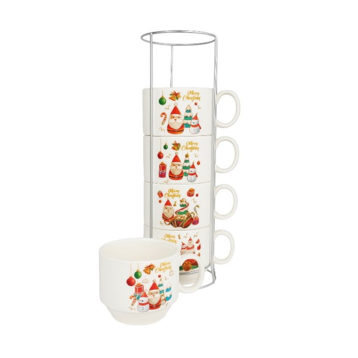 Set 4 Cani Ceramice cu Suport – Model Christmas Gnomes, Design Festiv [2]