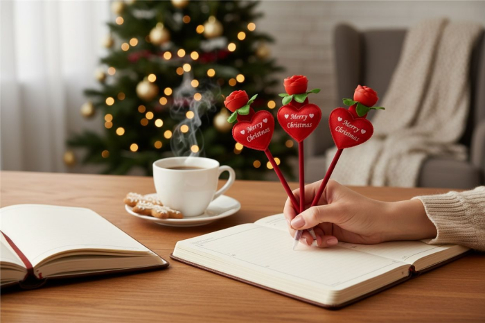 Set 12 pixuri Craciun cu inima, trandafir si lumini LED [2]