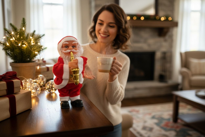 Mos Craciun muzical cu saxofon – figurina decorativa Craciun, 17cm [3]