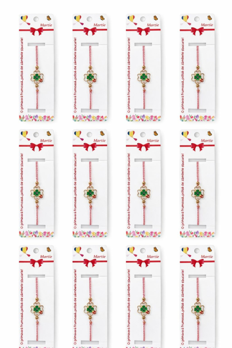 Set 12 bratari martisor cu trifoi norocos si buburuza, snur rosu alb, ambalate individual [5]