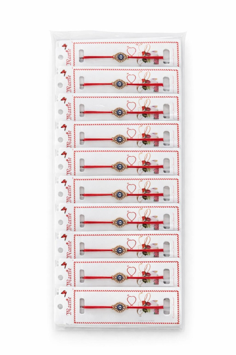 Set 24 Bratari Martisor cu Ochi Protector Auriu si Strasuri, Snur Rosu Elastic [3]