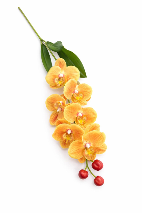 Orhidee artificiala eleganta galben-portocaliu, 6 flori si 3 boboci, 60 cm [3]