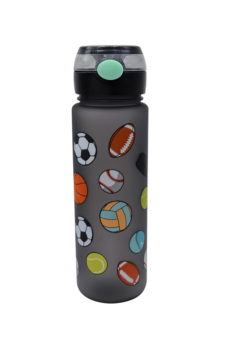 Sticla Kids Sports Ball 500ml – Model Sport Negru cu Pai si Capac Flip Anti-Scurgere [1]