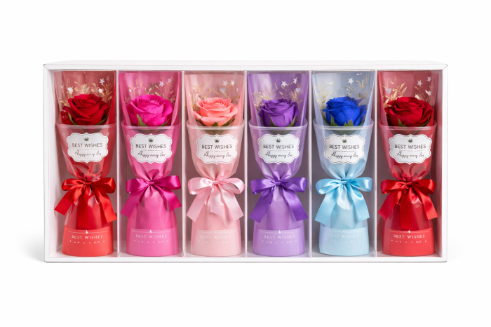 Set 6 flori artificiale cu ambalaj cadou Best Wishes, multicolor, 28.5 x 11 cm [2]