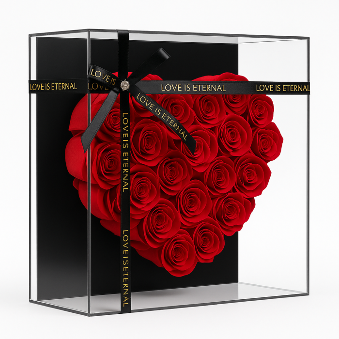 Cutie 33 Trandafiri din Sapun Rosii in Forma de Inima 29x29 cm cu LED Premium [2]