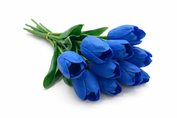 Set 10 lalele artificiale albastru intens soft touch, fir individual 33cm [4]