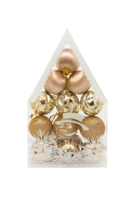 Set globuri Craciun auriu, 12 piese, diverse modele, ambalaj tip casuta, 19.5x11.5cm [1]