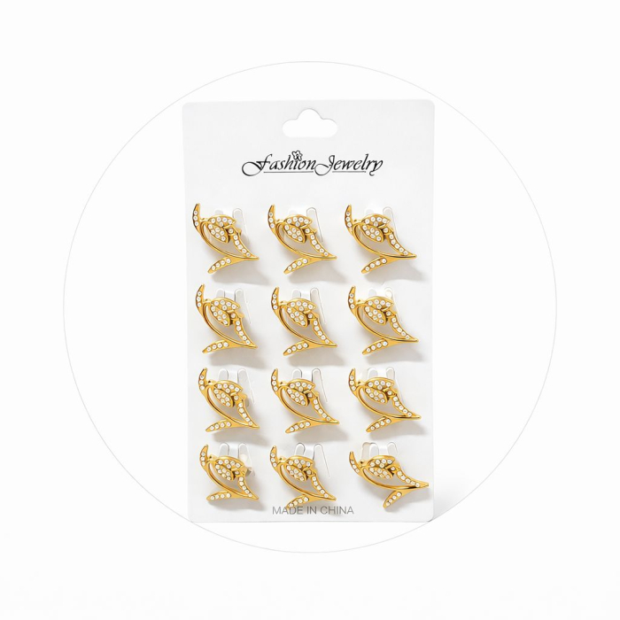 Set 12 brose martisor ghiocel auriu cu perlute albe, simbol puritate si primavara 15x9cm [2]